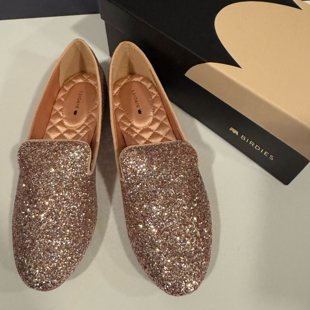 Birdies Rose Gold Glitter Loafers